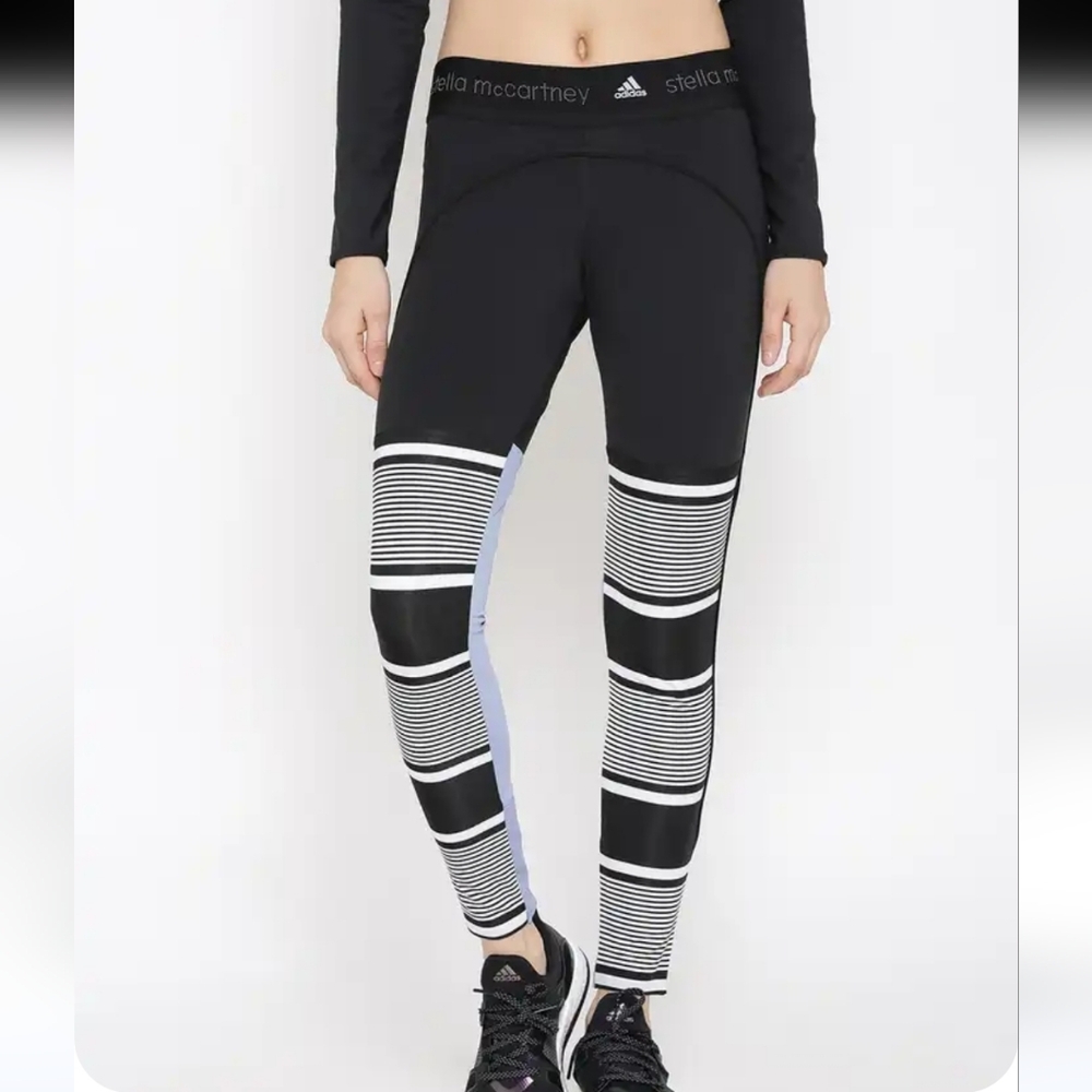 Like New, adidas by Stella McCartney Stu Panelled Tights. Xs  Black, Blue, White